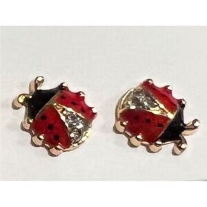 Dainty Gold And Crystal Ladybug Stud Earrings